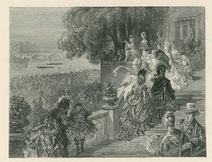 Toeschouwers kijken naar een bootrace door Gustave Dore